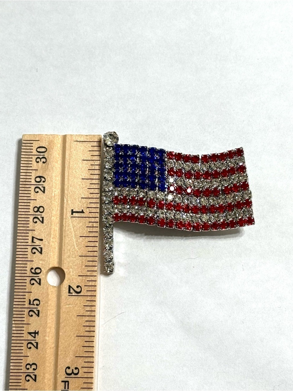 American Flag Rhinestone Pin Brooch Red Blue Clear Patriotic Statement Jewelry - Picture 3 of 6
